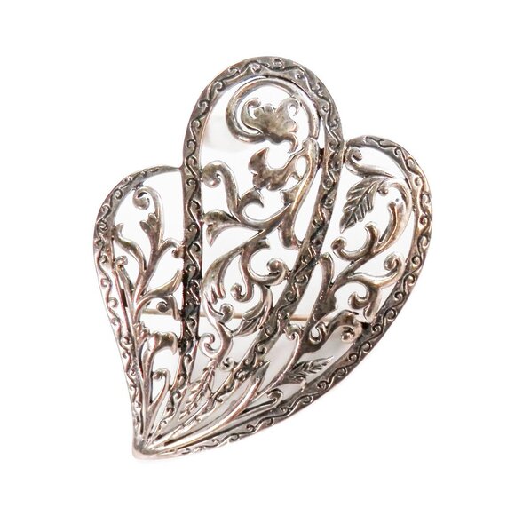 Doug Paulus DP 925 India Sterling Silver Ornate Scroll Shell Fan Pin 2.5" Brooch - Picture 1 of 7